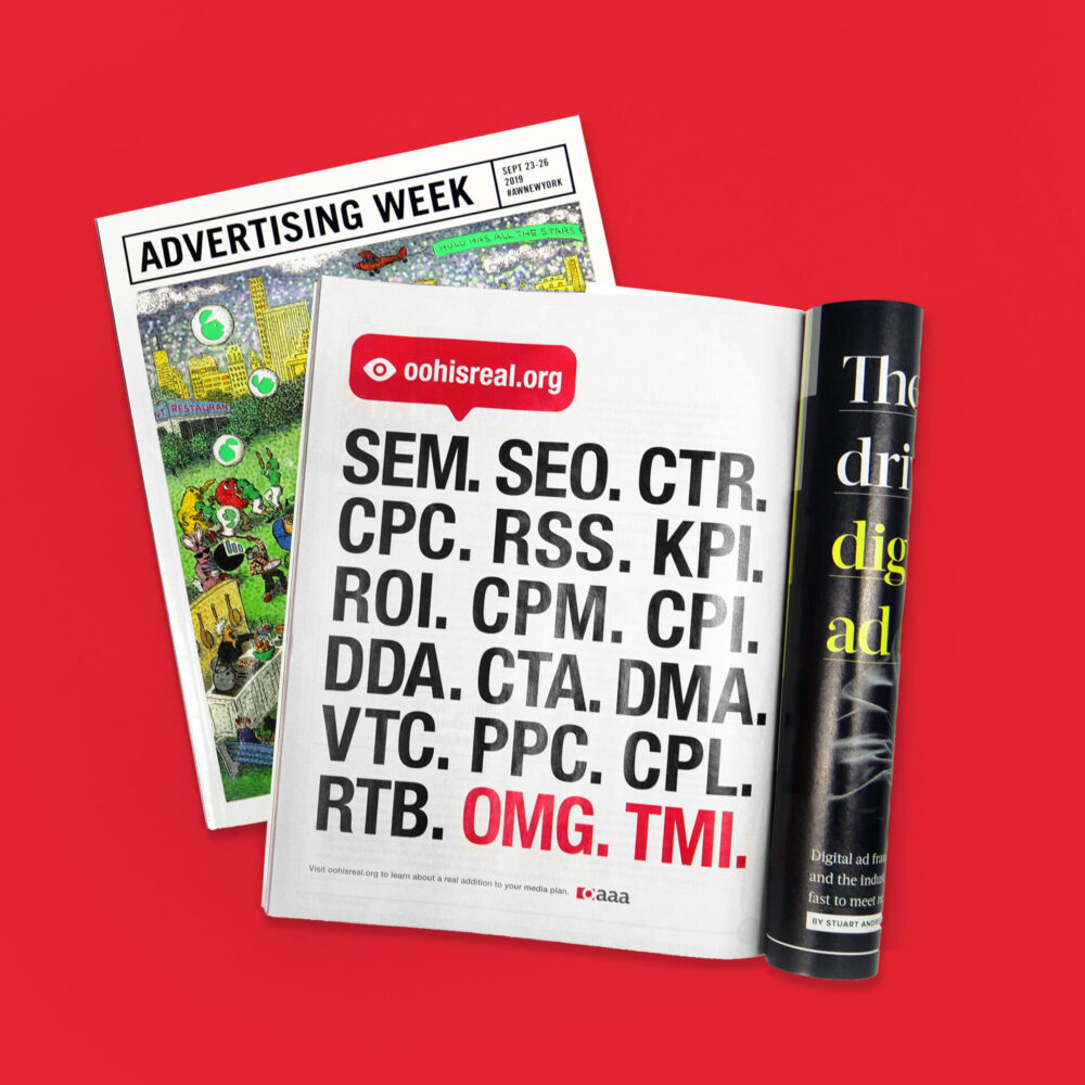 Print advertisement with SEM. SEO. CTR. CPC. RSS. KPI. ROI. CPM. CPI. DDA. CTA. DMA. VTC. PPC. CPL. RTB. OMG. TMI.