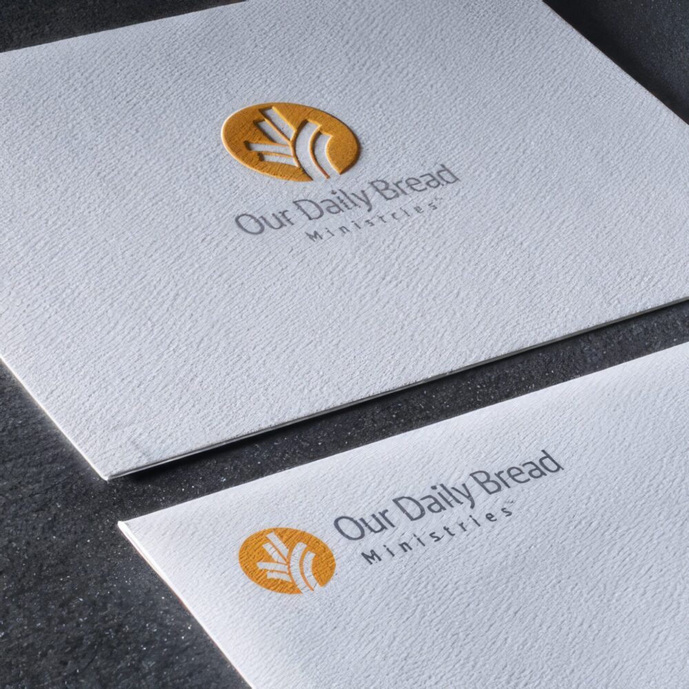 Close up of stationary design with new Our Daily Bread Ministries logo.