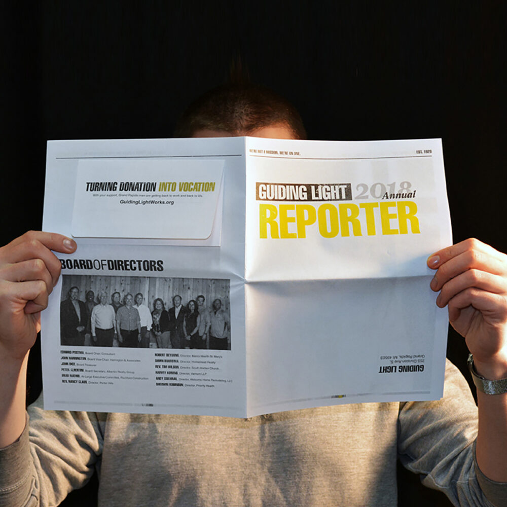 Annual report publication. “Guiding light 2018 annual reporter.”