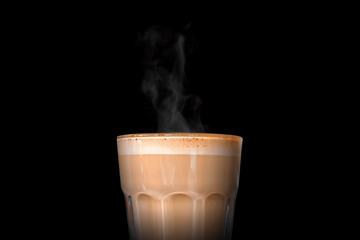 Dragon Eye coffee drink with steam for Sweetwaters Coffee & Tea