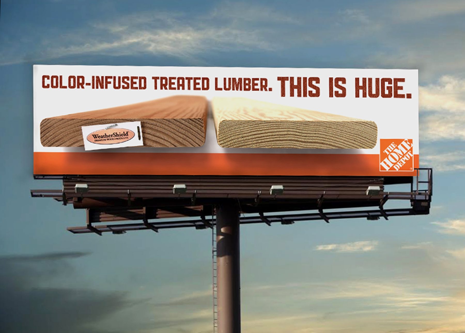 The Home Depot. Color-infused treated lumber. This is huge. 