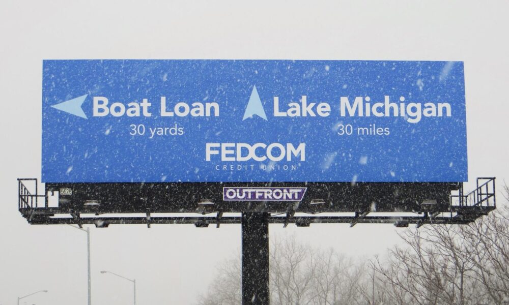 Boat Loans and Lake Michigan directional sign design. FEDCOM Credit Union