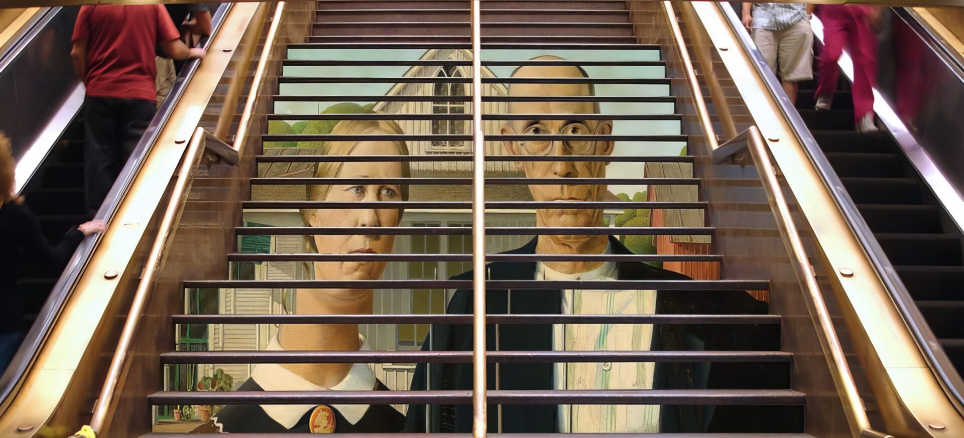 American Gothic applied as stair decal