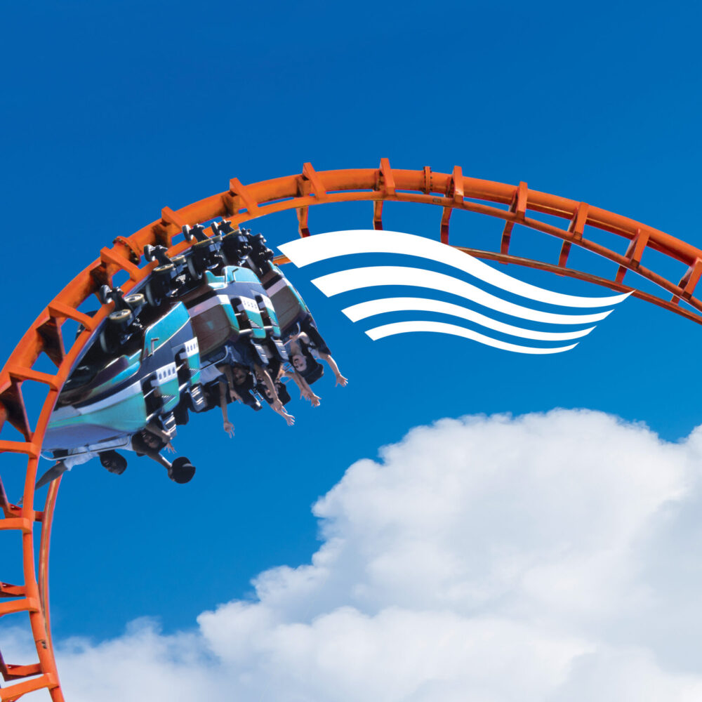 A roller coaster with the airport's logo swoosh.