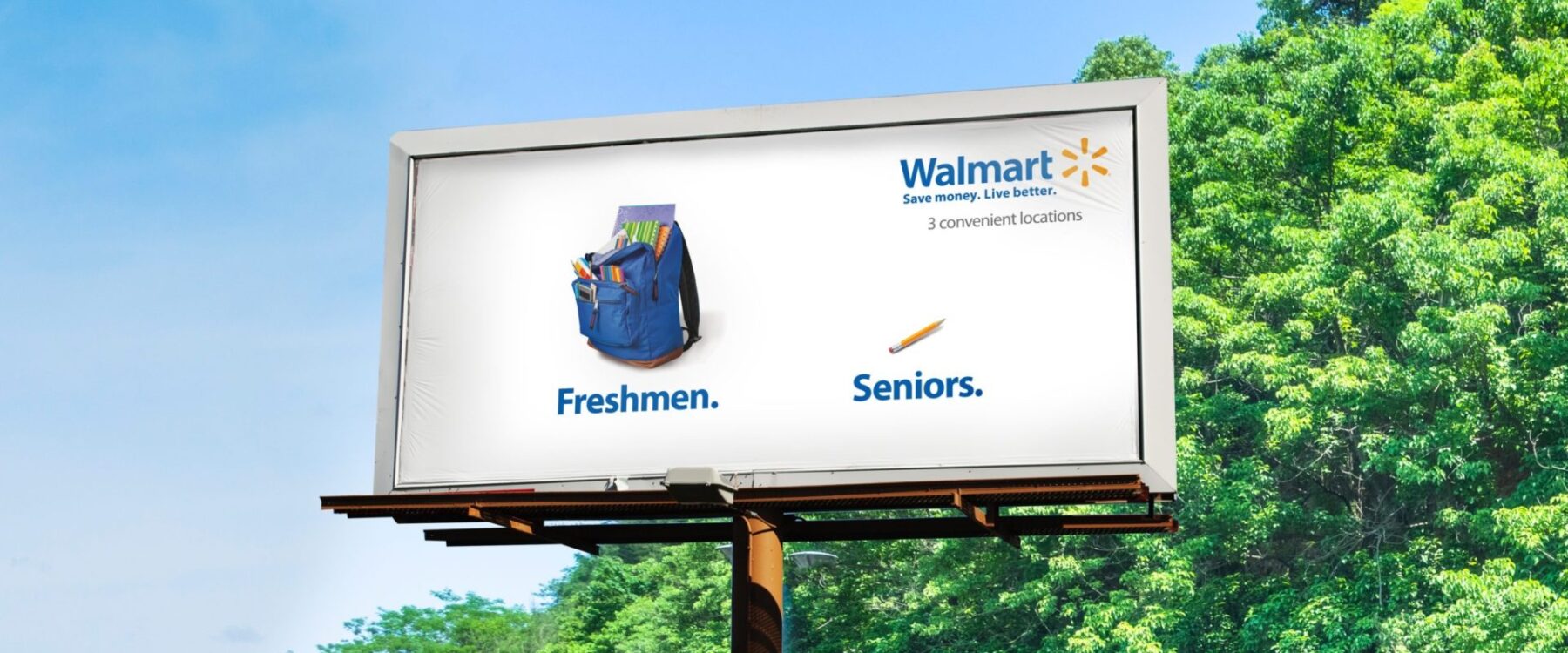 Walmart. Freshmen showing backpack full of supplies. Seniors showing just a pencil.