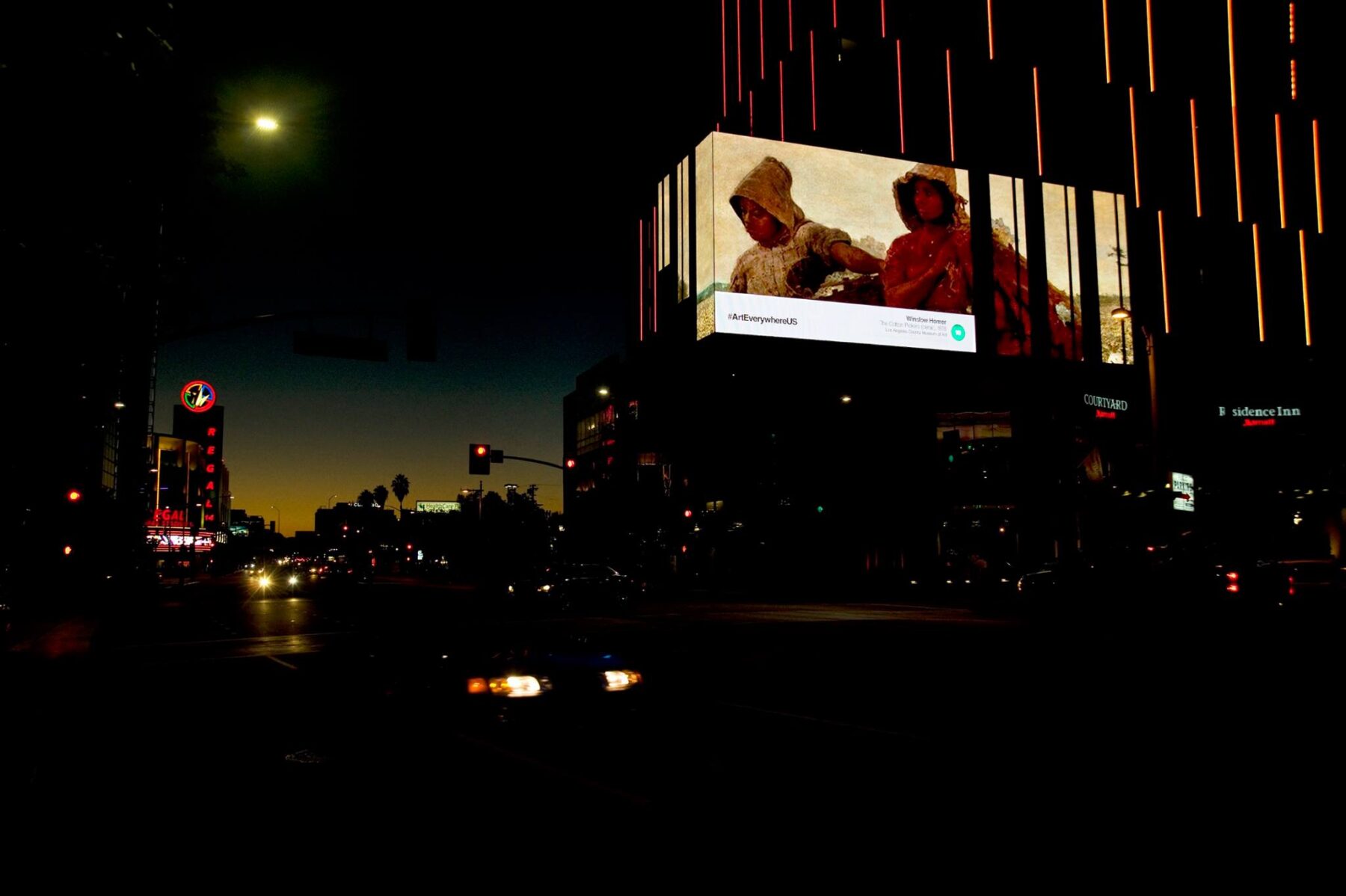 Night time shot in Times Square showing Out of Home advertisement
