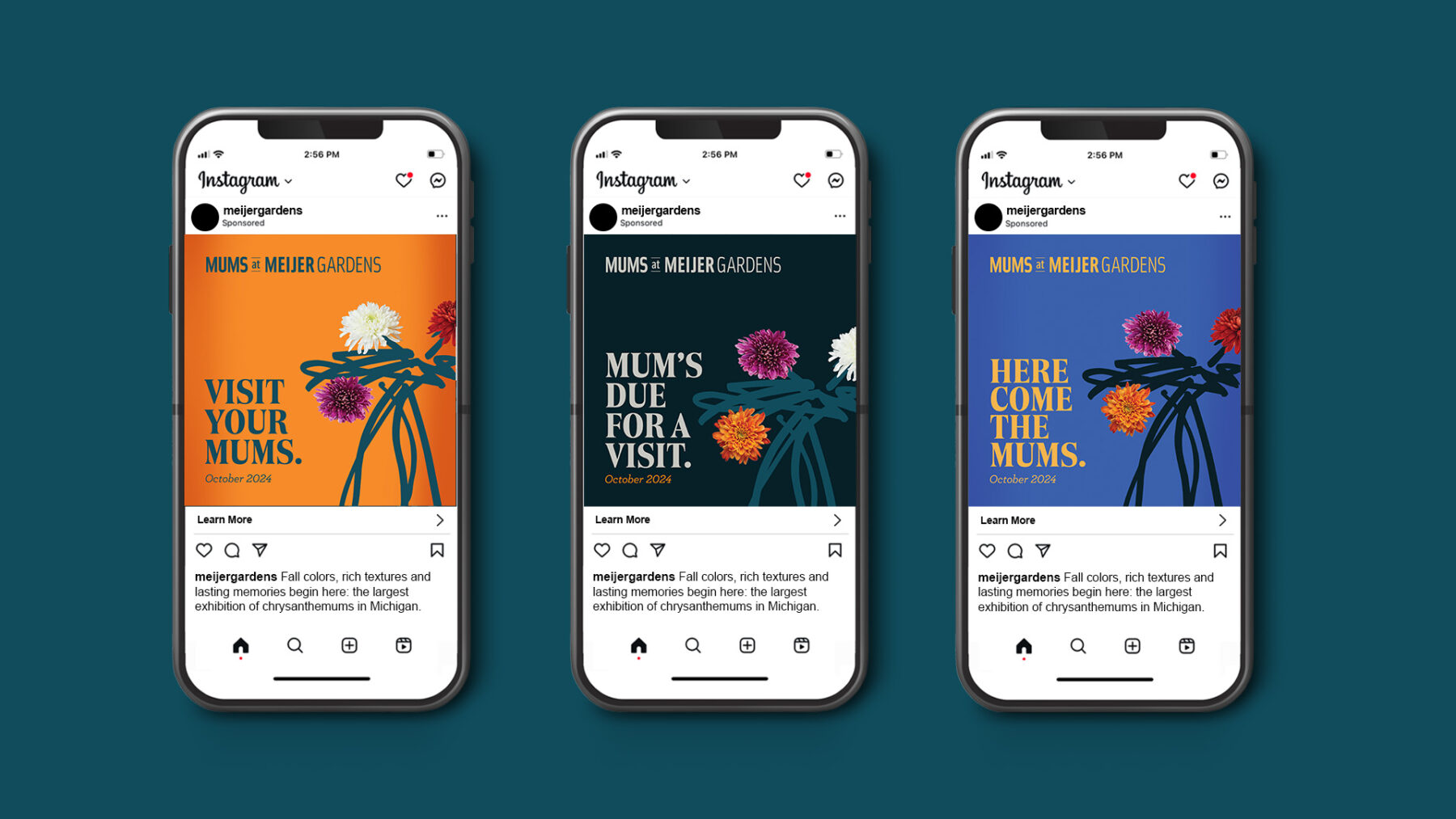 3 social media posts with an illustration of mums over a logo. Headlines are “Visit Your Mums.”, “Mum’s Due For A Visit.” & “Here Come The Mums.”