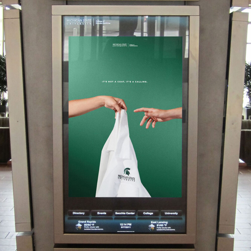 Kiosk design promoting the White Coat ceremony