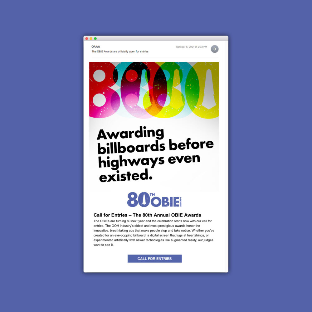 email marketing campaign with headline "Awarding billboards before highways even existed"