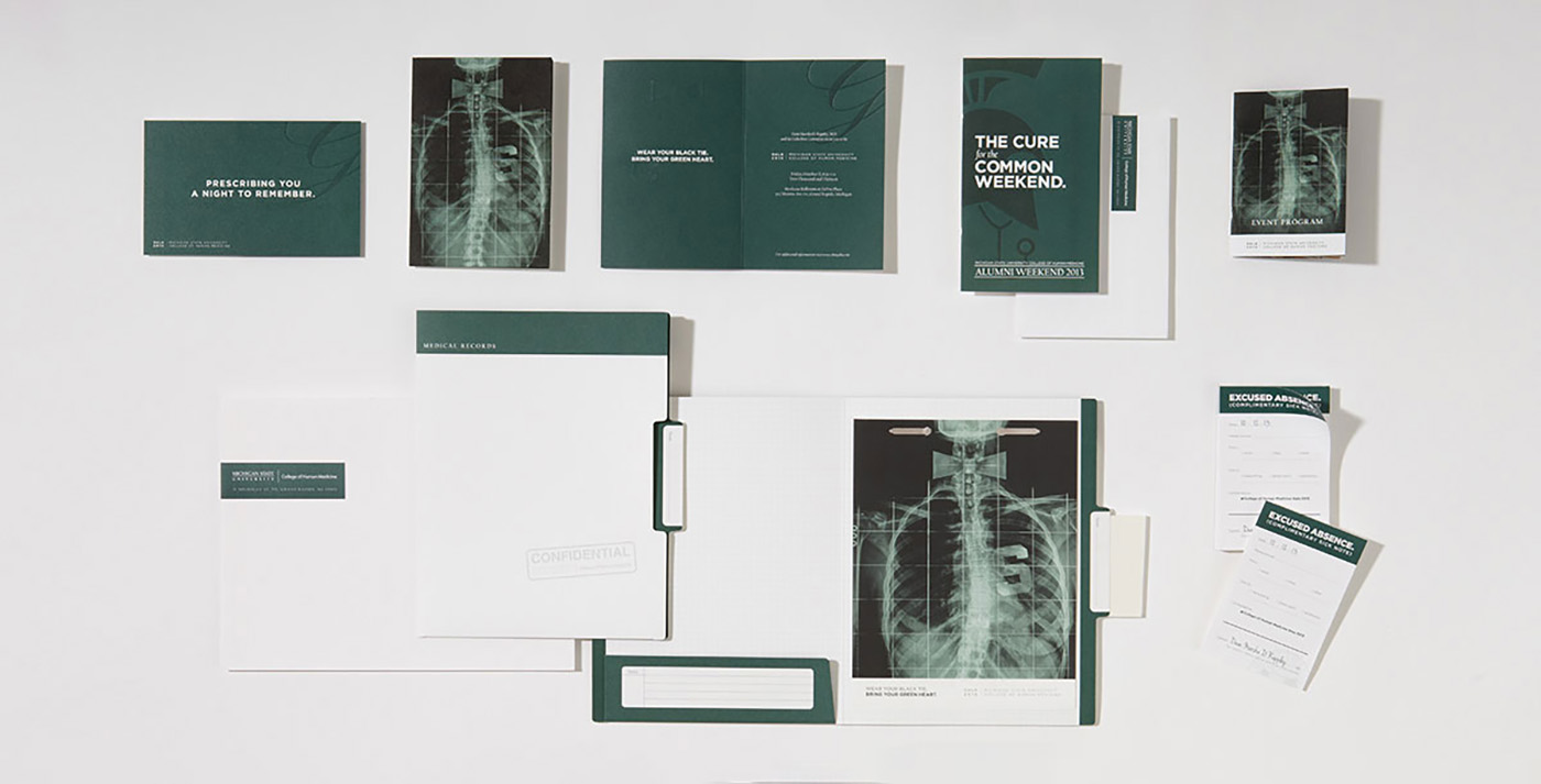 MSU College of Human Medicine Gala print materials with x-ray image.