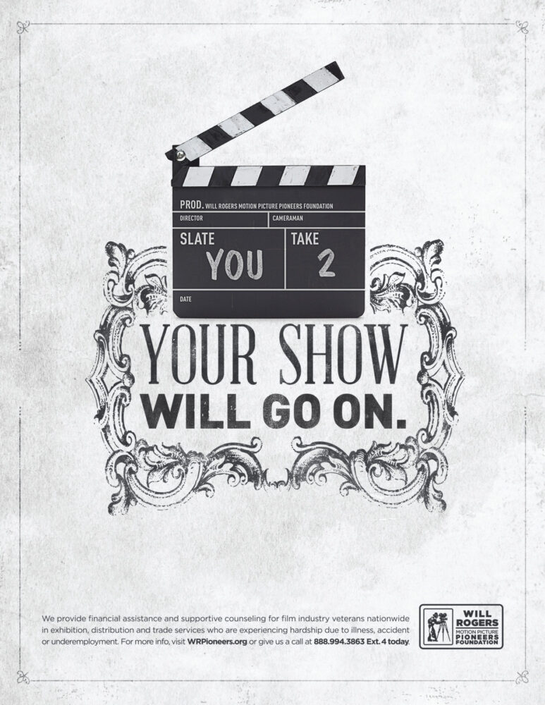 Print ad with distressed background and headline "Your show will go on."