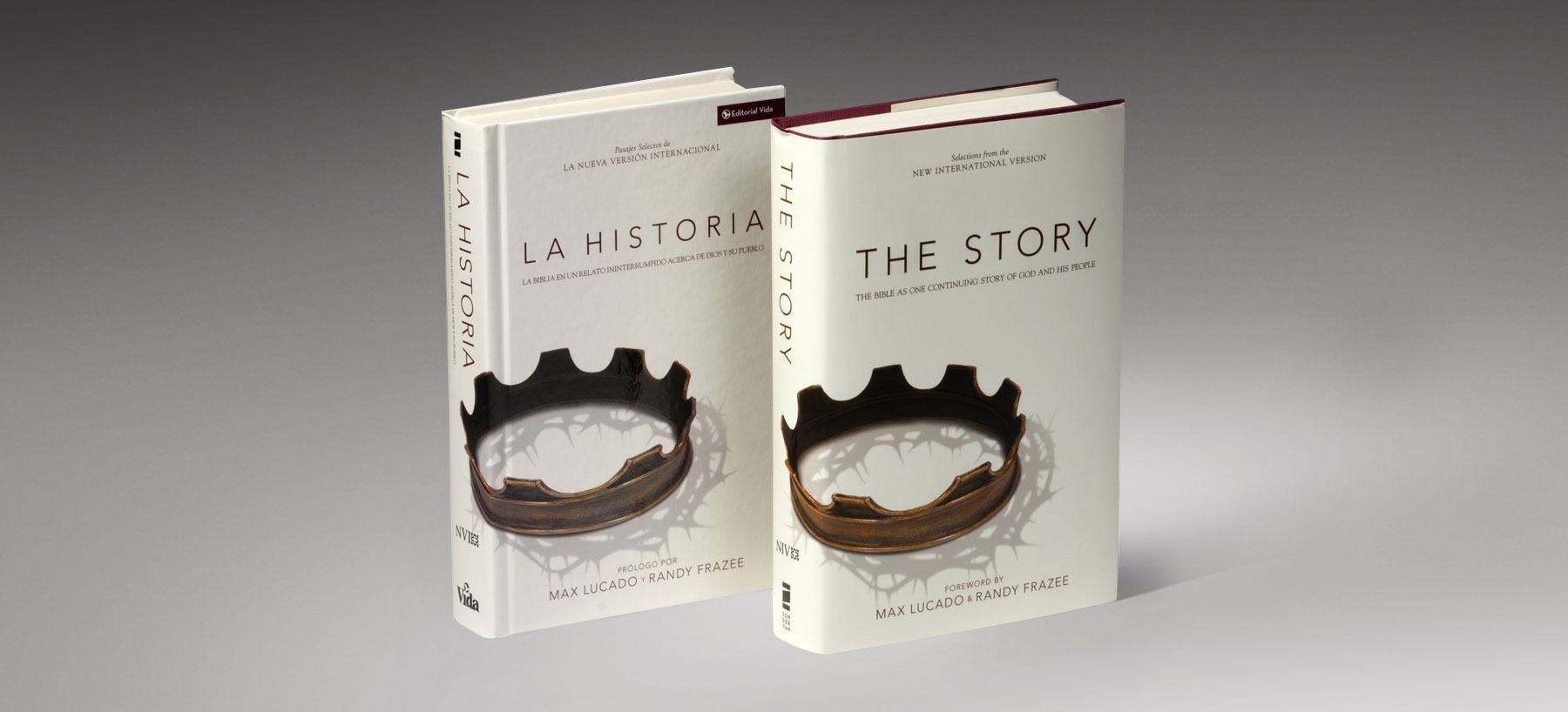 Book covers designed for Zondervan featuring a crown casting a thorn crown shadow. The title reads, “the story.”
