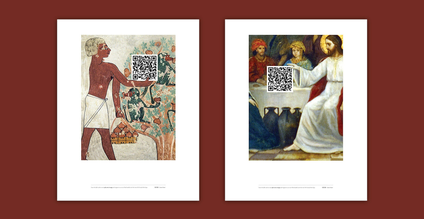 NIV print ads with paintings holding QR codes