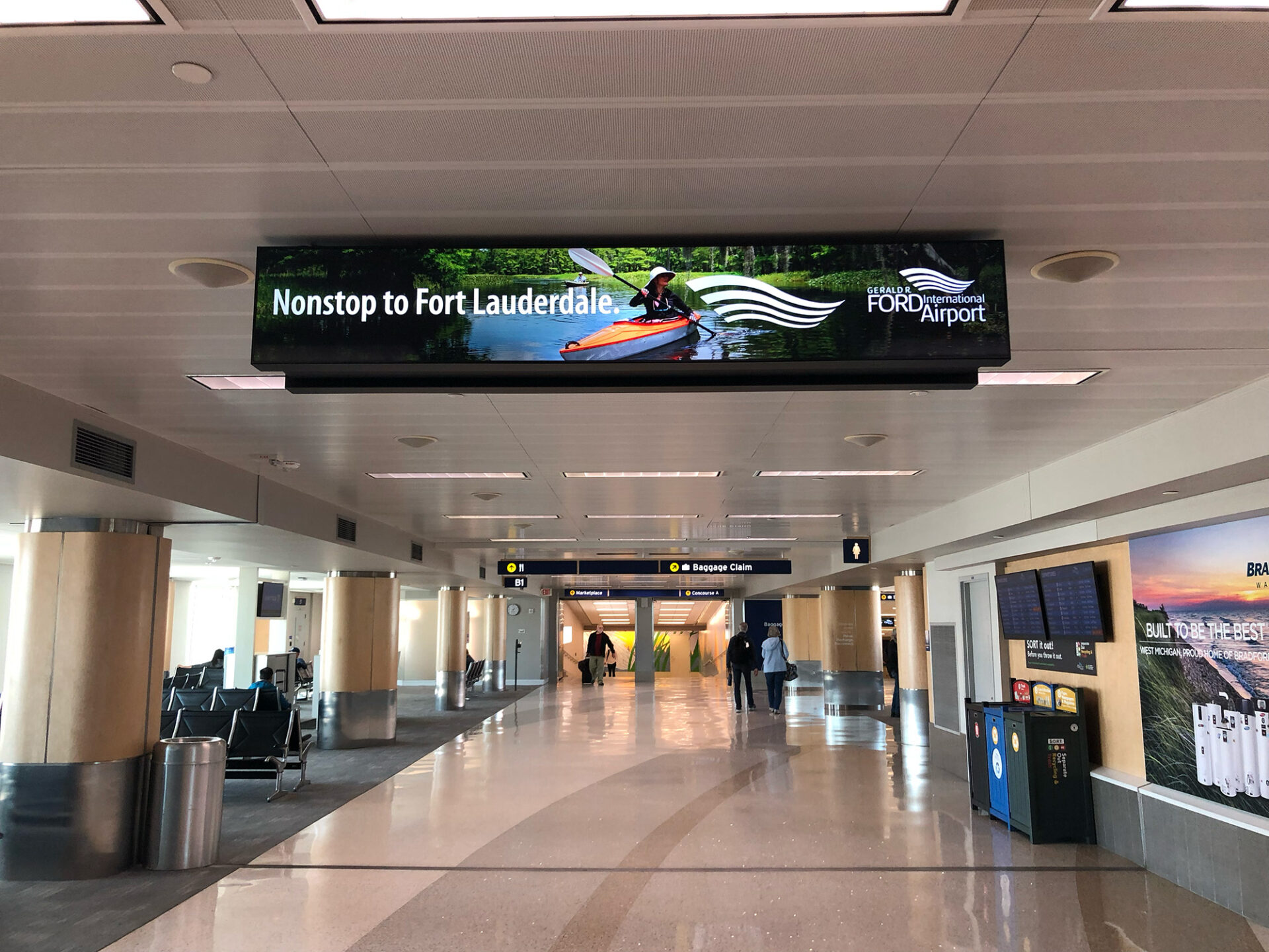 Digital out of home for Gerald R. Ford International Airport. Nonstop to Fort Lauderdale